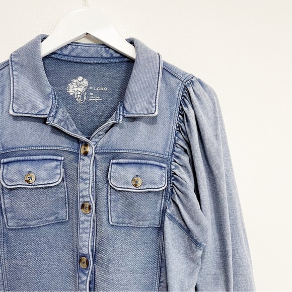 BOGO! Anthropologie Pilcro Chambray Denim Sweatshirt Buttondown Jacket XXS - Picture 5 of 12